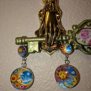 Colorful Sun and Moon Dangle Earrings